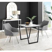 Carson White Marble Effect Square Dining Table & 2 Fabric Falun Silver Leg Chairs