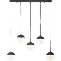 Orsina Industrial Chrome 5 Pendant Light, Adjustable Globe Pendant Ceiling Light for Dining Table, Hanging Light in Black