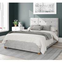 Aspire Presley Upholstered Ottoman Storage Bed, Pure Pastel Cotton Fabric in Grey | Size: Small Double