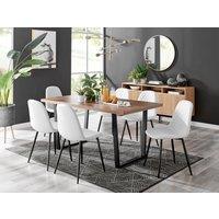 FurnitureboxUK Kylo Large Brown Wood Effect Dining Table & 6 Corona Black Leg Feax Leather Chairs in White