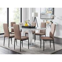 FurnitureboxUK Giovani 6-Seater Grey Glass Dining Table & 6 Milan Faux Leather Dining Chairs in Beige