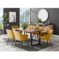 FurnitureboxUK Kylo Large Brown Wood Effect Dining Table & 6 Calla Black Leg Velvet Chairs in Mustard
