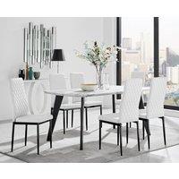 Andria White Marble Effect & Black Leg 6 Seater Dining Table and 6 Milan Faux Leather Chairs