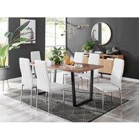 FurnitureboxUK Kylo Large Brown Wood Effect Dining Table & 6 Milan Chrome Leg Faux LeatherChairs in White