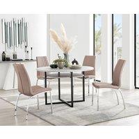 FurnitureboxUK Adley Grey Concrete Effect Round Dining Table & 4 Isco Faux Leather Chairs in Beige