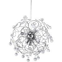 Orsina Crystal & Chrome Pendant Light, Elegant Swirl Frame With Hanging Rose-Cut Crystals, Statement Ceiling Light in Silver