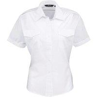 Premier Women's Short Sleeve Pilot Blouse Plain Work Shirt in White | Size: 24