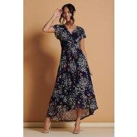 Jolie Moi Women's Mesh V-Neck Maxi Dress in Navy | Size: 8