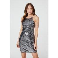 Izabel London Women's Sequin Sleeveless Bodycon Dress in Silver | Size: 12