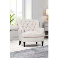 Linen Upholstered Armchair with Wooden Legs