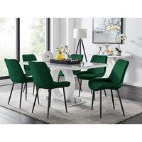 FurnitureboxUK Giovani 6-Seater Grey Glass Dining Table & 6 Pesaro Soft Velvet Dining Chairs in Green