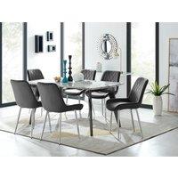 FurnitureboxUK Andria Marble Effect Dining Table With Black Legs & 6 Pesaro Velvet Silver Leg Chairs