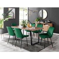 FurnitureboxUK Kylo Large Brown Wood Effect Dining Table & 6 Pesaro Velvet Black Leg Chairs in Green