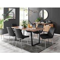 FurnitureboxUK Kylo Large Brown Wood Effect Dining Table & 6 Pesaro Velvet Silver Leg Chairs in Black