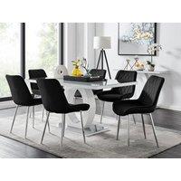 FurnitureboxUK Giovani 6-Seater Grey Glass Dining Table & 6 Pesaro Soft Velvet Dining Chairs in Black