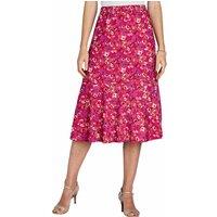 Amber Women's Printed Mesh Lined Skirt with Split Elasticated Waist & Tiered Hem in Bright Pink | Size: 22