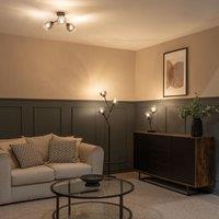 ValueLights Aria 3 Way Black Metal Floor Lamp With Smoked Glass Lampshade