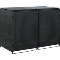 Berkfield Home Double Wheelie Bin Shed Poly Rattan Black 148x80x111 cm | Size: 148 x 80 x 111 cm