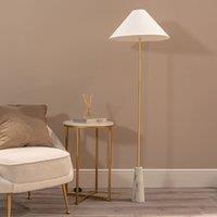 ValueLights Margot White Marble Base Floor Lamp With Tapered Linen Lampshade