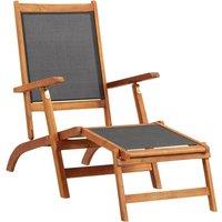 Berkfield Home Outdoor Deck Chair Solid Acacia Wood & Textilene in Brown
