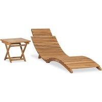 Berkfield Home Folding Sun Lounger with Table Solid Teak Wood in Brown