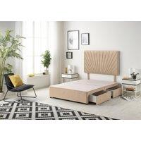 Somnior Platinum Divan Bed Base With 2 Drawers & Upholstered Headboard Plush Velvet in Beige | Size: Super King