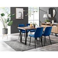 FurnitureboxUK Kylo Brown Wood Effect Dining Table With Black 'U' Legs & 4 Pesaro Velvet Chairs in Navy
