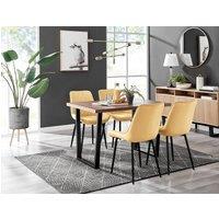 FurnitureboxUK Kylo Brown Wood Effect Dining Table With Black 'U' Legs & 4 Pesaro Velvet Chairs in Mustard