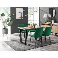 FurnitureboxUK Kylo Brown Wood Effect Dining Table With Black 'U' Legs & 4 Pesaro Velvet Chairs in Green
