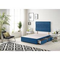 Somnior Galaxy Divan Bed Base With 4 Drawers & Headboard Plush in Navy | Size: King