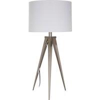 Orsina Contemporary Table Lamp with Sleek Metal Tripod Legs, White Fabric Shade & Clean Cabling, Modern Accent Lamp in Silver