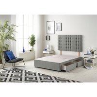Somnior Bliss Divan Bed Base With 2 Drawers & Upholstered Headboard Tweed Fabric in Grey | Size: Super King