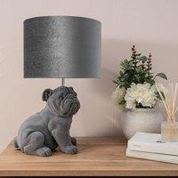 ValueLights Billy Grey Velvet Bulldog Table Lamp