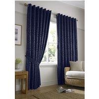 Alan Symonds Tivoli Leaf Lined Eyelet Curtains in Navy | Size: 168 cm width x 229 cm drop