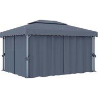 Berkfield Home Gazebo with Curtain 4x3 m Anthracite Aluminium in Black