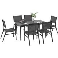 OUTSUNNY 6 Seater Outdoor Table & Chairs with Breathable Mesh Seat & Aluminium Top in Grey