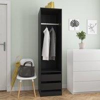 Berkfield Home Wardrobe with Drawers Black 50x50x200 cm Engineered Wood | Size: 50 x 50 x 200 cm