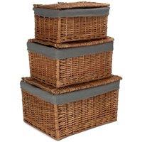 Red Hamper Set of 3 Light Steamed Cotton Lined Storage Basket in Grey