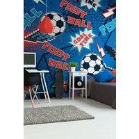 Origin Murals Graphic Pixel Footballs Wall Mural in Blue | Size: W300 cm x H240 cm