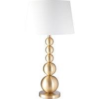 Orsina Stacked Table Lamp with Brushed Brass Orb Base, Modern Boutique Accent Table Lamp with White Linen in Gold