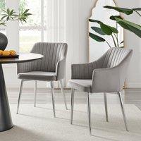 FurnitureboxUK Set of 2 Calla Deep Padded Dining Chairs Upholstered in Soft Velvet With Silver Chrome Legs in Grey