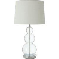 Orsina Table Lamp with EU Plug, Chrome Base with Glass Orb Detail, White Fabric Shade Modern Table Light