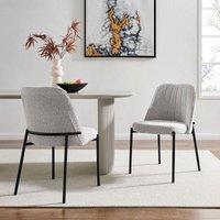 Modish Furnishing Adele Set Of 2 Light Grey Boucle Dining Chair With Black Legs