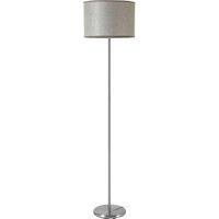 Orsina Grey Shade Floor Lamp, Polished Chrome Stainless Steel Stand, Waffle Fabric Drum Shade, Floor Lamp With