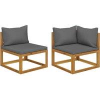 2 Piece Sofa Set with Dark Grey Cushions Solid Wood Acacia