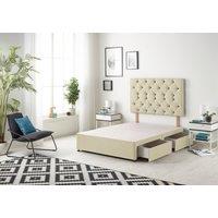 Somnior Premier Divan Bed Base With 4 Drawers & Headboard Linen in Cream | Size: Double