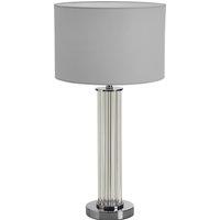 Orsina Glass Table Lamp With Chrome-Edged Pillar, Translucent Glass Table Light, Accent Lamp With Fluted Base in Silver