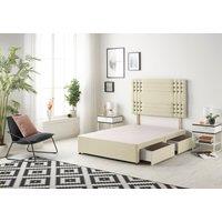 Somnior Flexby Divan Bed Base With 4 Drawers & Headboard Linen in Cream | Size: Double