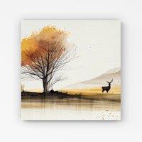 Warren Reed - Designer Autumn Landscape Stag Watercolour Canvas in Brown | Size: w40 inch x h40 inch