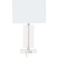 Orsina Rectangular Table Lamp With Crystal Base, Chrome Finish Metal Tube Table Lamp With White Fabric Shade